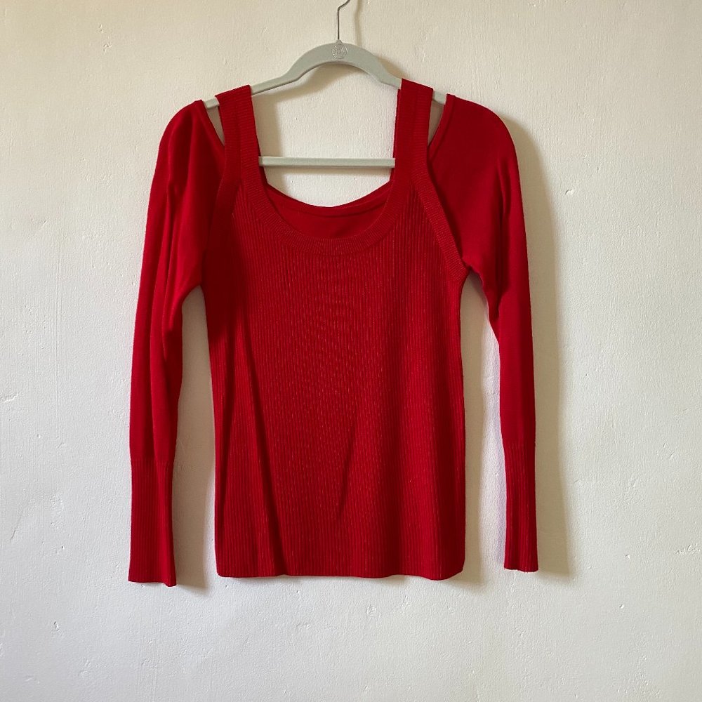 Red Cold-Shoulder Sweater by Anthropologie